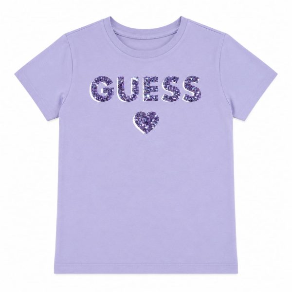 Polera Lila Corazón Con Logo Frontal De Brillos