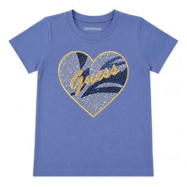 Polera Azul Opaco Con Corazón De Brillos