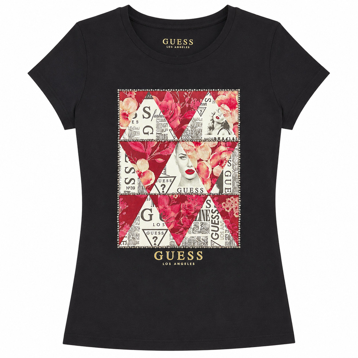 Polera Guess Estampado y Brillos Polera Negra Con Estampado Grande Y Brillos - Imagen 1