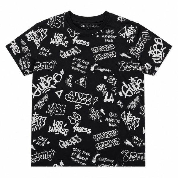 Polera Negra Con Grafitis Blancos