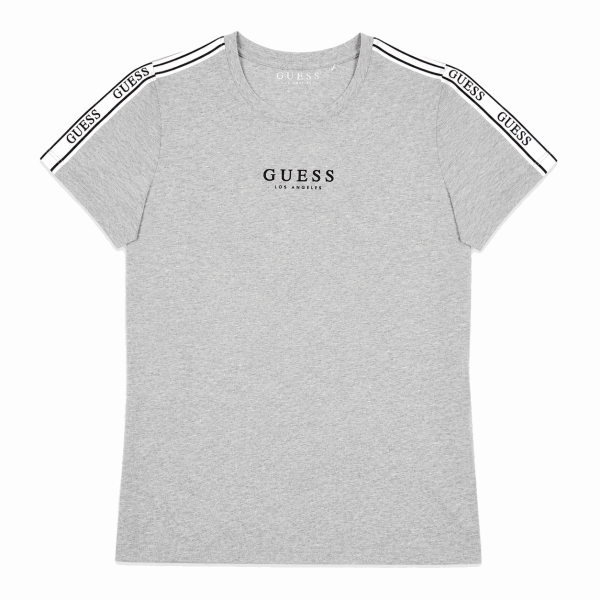 Polera Gris Con Franja Blanca Y Letras Negras