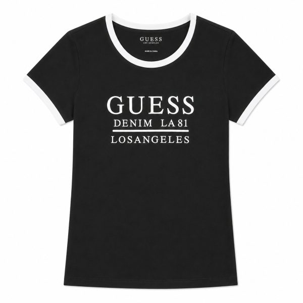 Polera Negra Con Detalles Blancos Y Logo Bordado