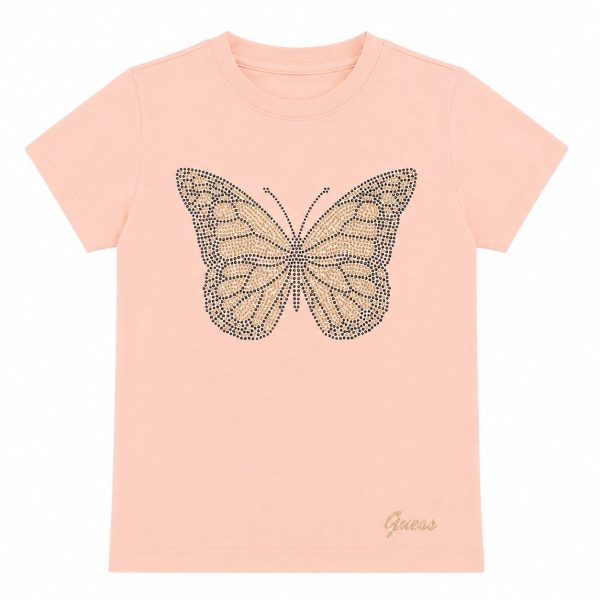 Polera Durazno Con Mariposa Frontal De Pedrería
