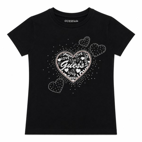 Polera Negra Con Corazones De Brillos