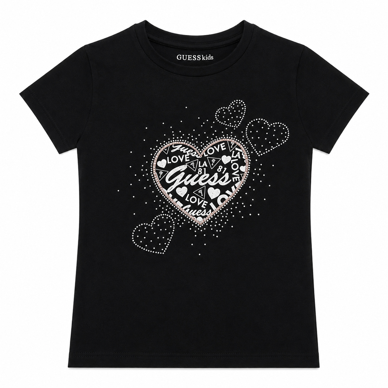 Polera Guess Negra Polera Negra Con Corazones De Brillos - Imagen 1