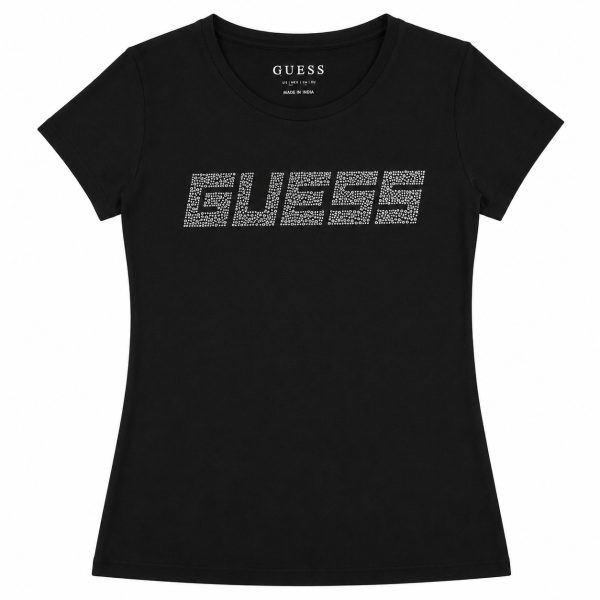 Polera Negra Con Logo Central De Strass