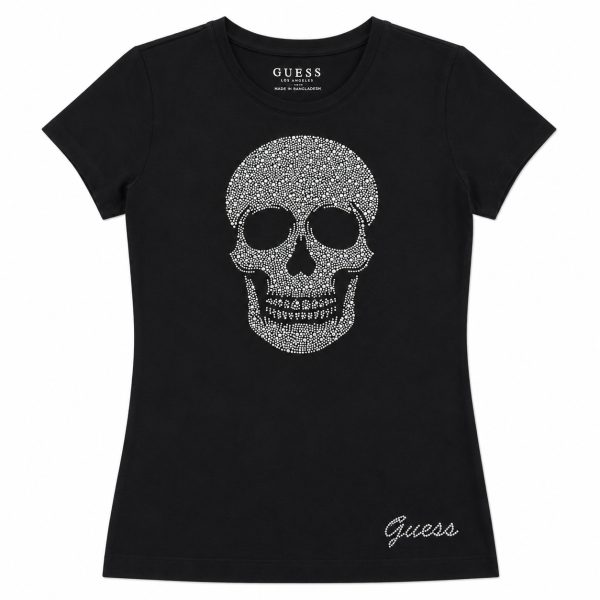 Polera Negra Con Calavera De Strass