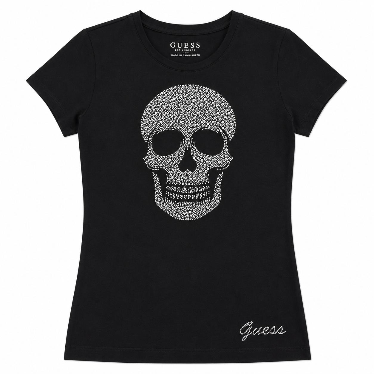 Polera Guess Negra Con Brillos Polera Negra Con Calavera De Strass - Imagen 1