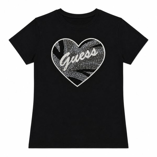 Polera Negra Con Corazón De Brillos