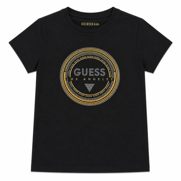 Polera Negra Con Logo Frontal Dorado-Plateado