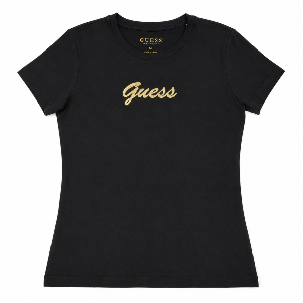 Polera Negra Con Logo Bordado Dorado