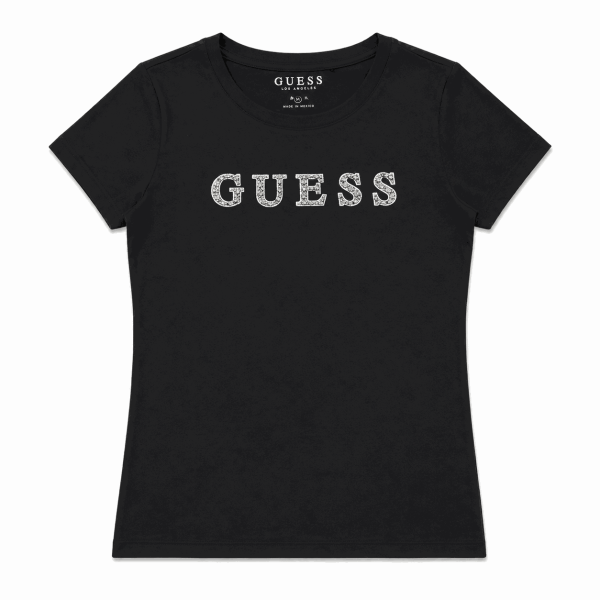 Polera Negra Con Logo Central De Pedrería