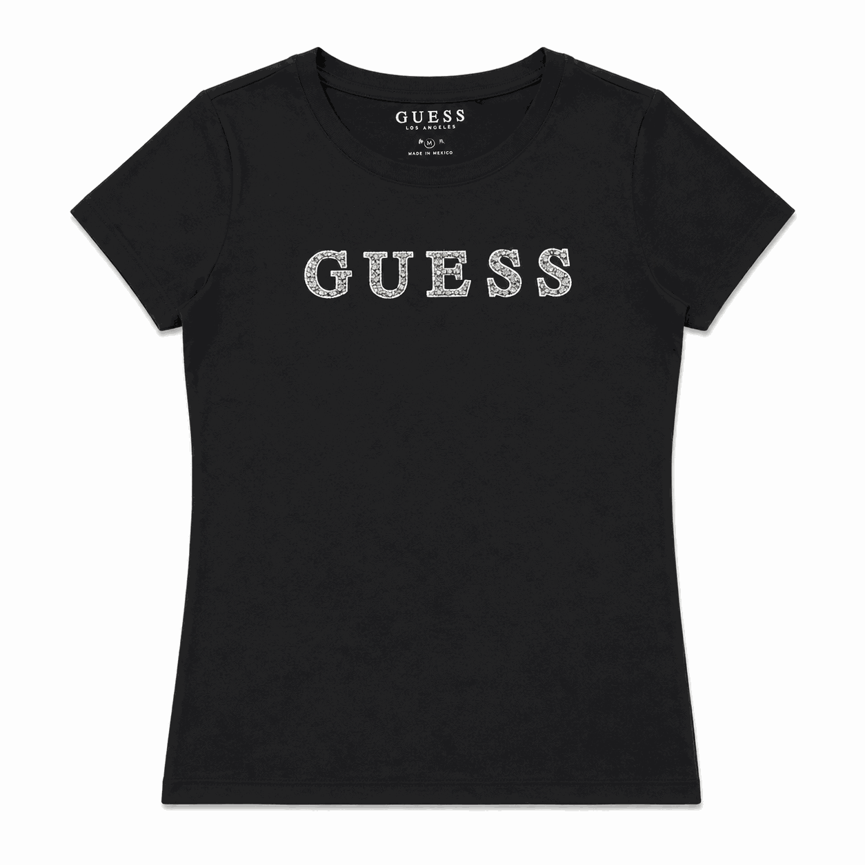 Polera Guess Negra Con Pedreria Polera Negra Con Logo Central De Pedrería - Imagen 1