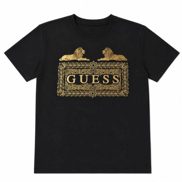 Polera Negra Estamapado Leones Dorado