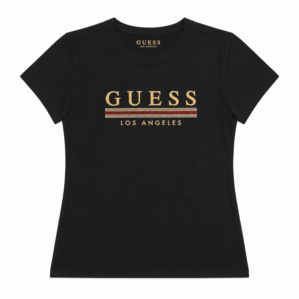 Polera Guess Negra Polera Negra Con Logo Dorado Y Bloque De Lentejuelas - Imagen 1