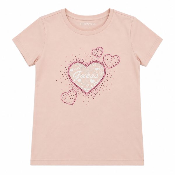 Polera Rosa Con Corazones De Brillos