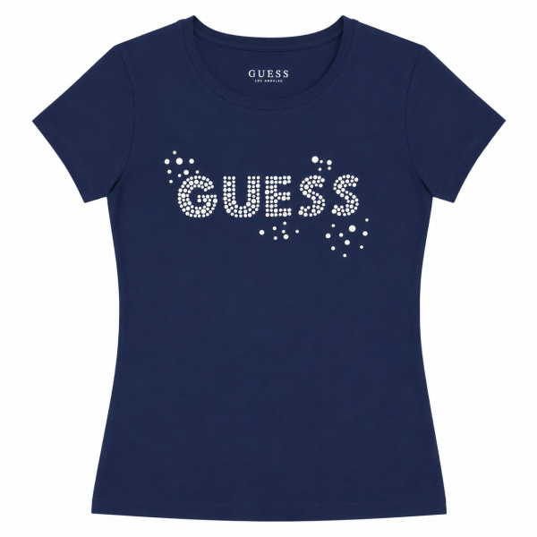 Polera Azul Con Logo En Brillos Esitilo Cristales