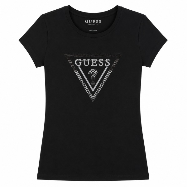 Polera Negra Con Logo Triangulo En Brillos Negros Y Blancos