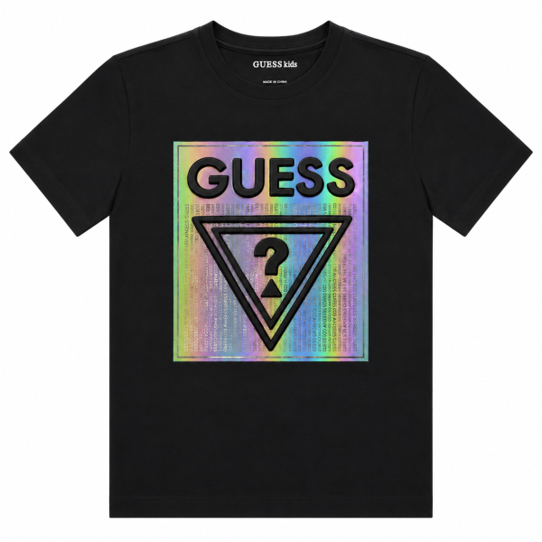 Polera Negra Con Logo Gigante En Tornasol