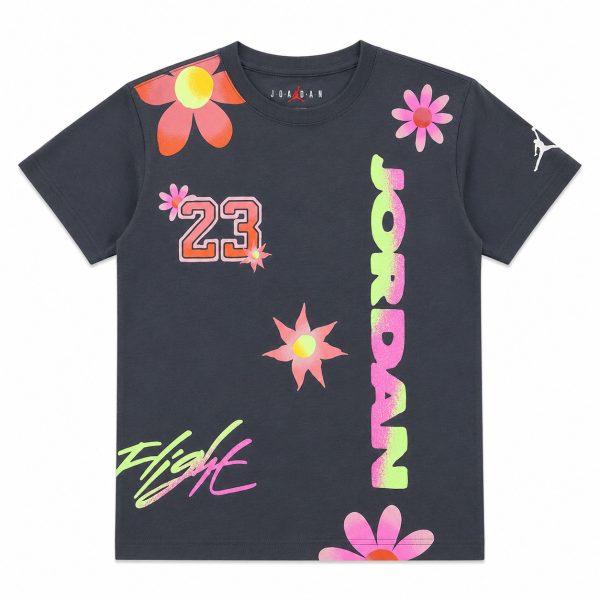 Polera Gris Con Flores De Distintas Tonalidades
