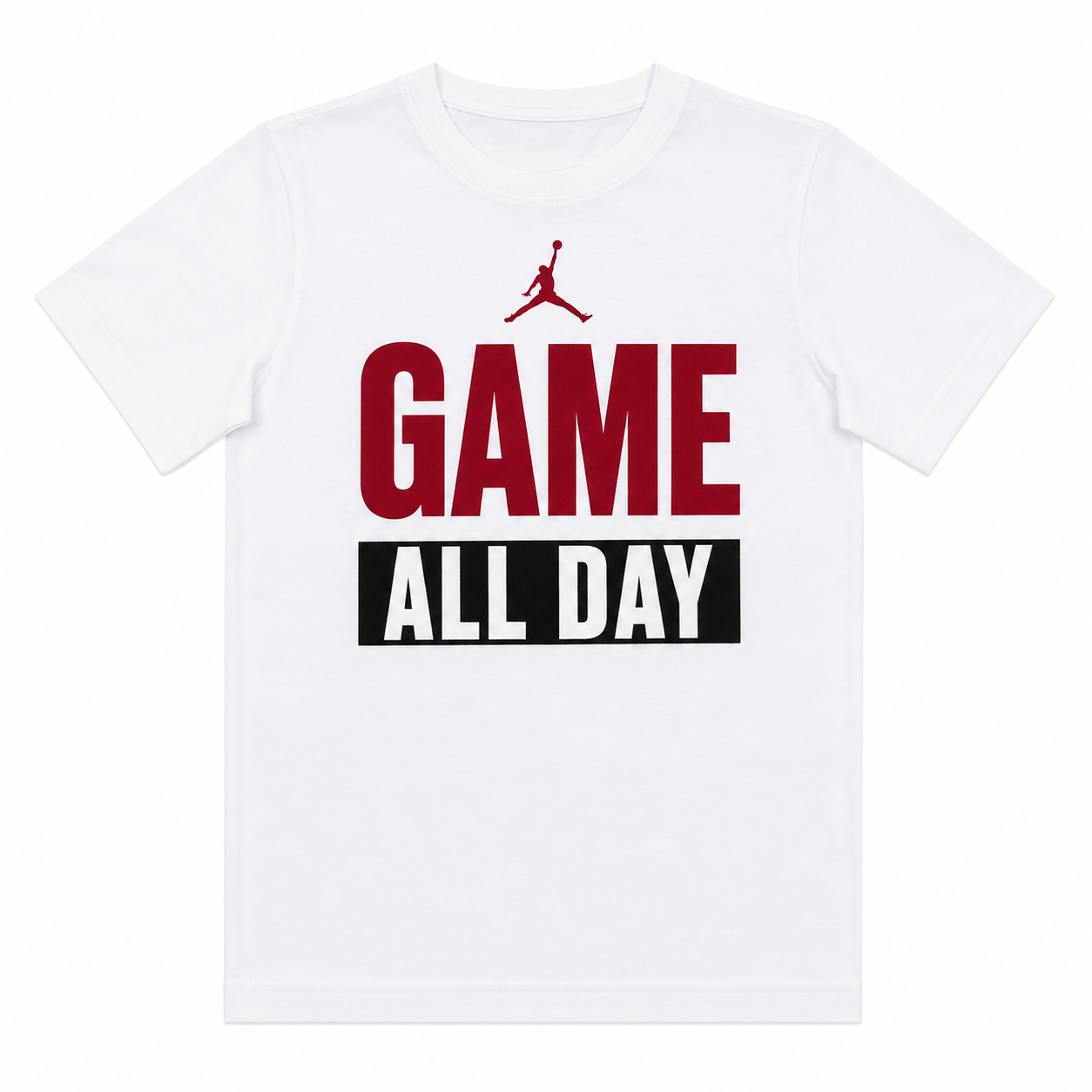 Polera Jordan Blanca Con Logo rojo y negro Polera Blanca Con Logo "Game All Day" - Imagen 1