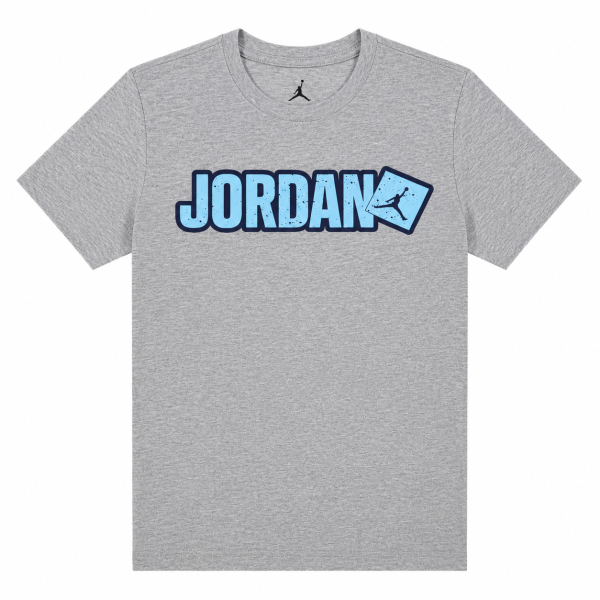 Polera Gris Jaspeado Con Logo Escrito Celeste