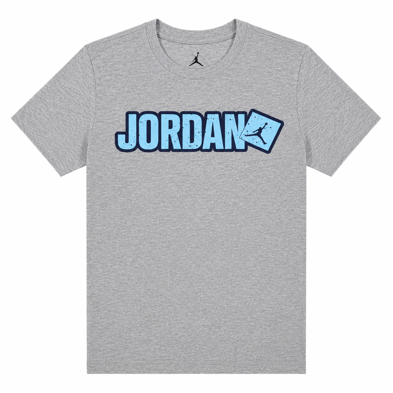 Polera Jordan Gris con logo celeste Polera Gris Jaspeado Con Logo Escrito Celeste - Imagen 1