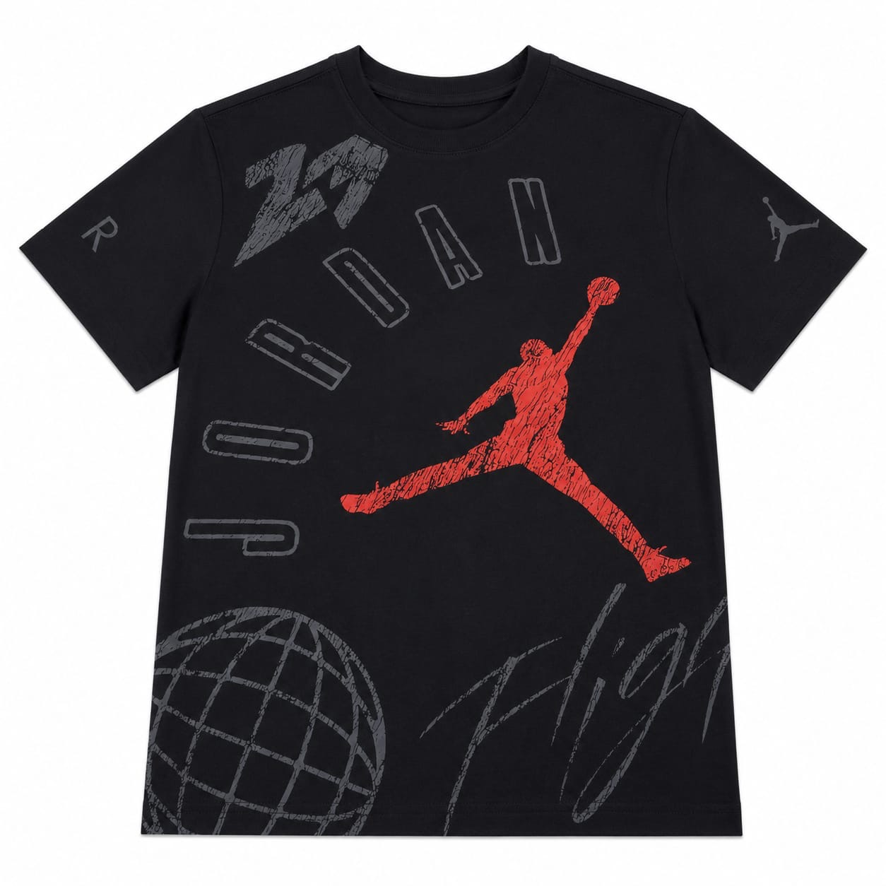 Polera Jordan Negra Polera Negra Logo Rojo Y Múltiples Gráficos - Imagen 1