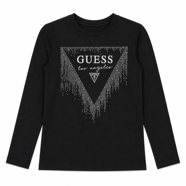 Polera Manga Larga Negra Con Logo Frontal De Brillos