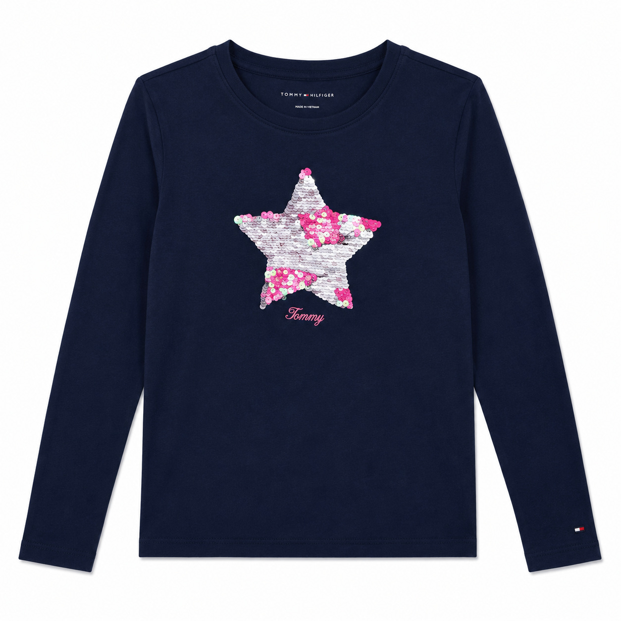 Polera Manga Larga Tommy Hilfiger Polera Manga Larga Azul Marino Con Estrella de Lentejuela Reversible - Imagen 1