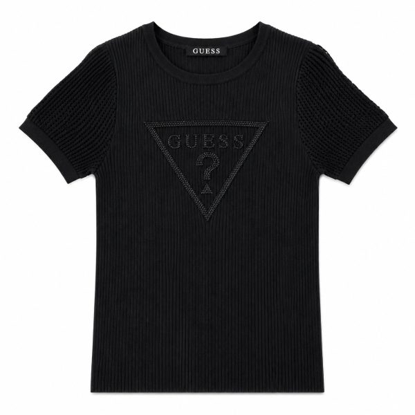 Polera Acanalada Total Black Con Logo Frontal De Brillos