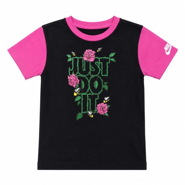 Polera Negra - Fucsia Con Logo Frontal Floral