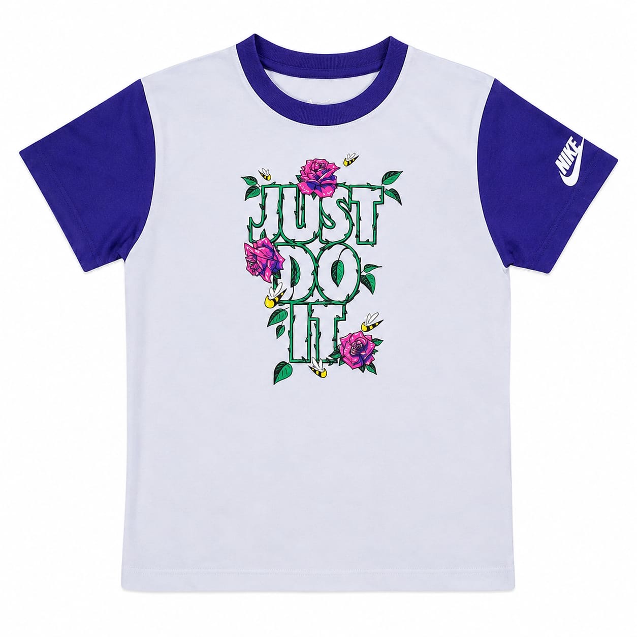 Polera Nike Con Letras Verdes Polera Lila Con Mangas Moradas Y Logo Frontal - Imagen 1