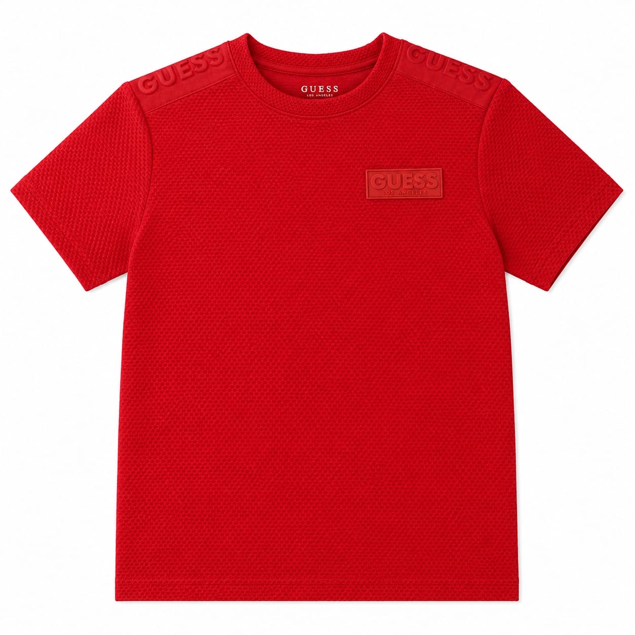 Polera Roja Guess Relieves Polera Roja Con Texura Y De Logo En El Pecho Engomado - Imagen 1