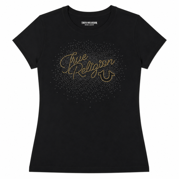 Polera Negra Con Logo Escrito En Brillos