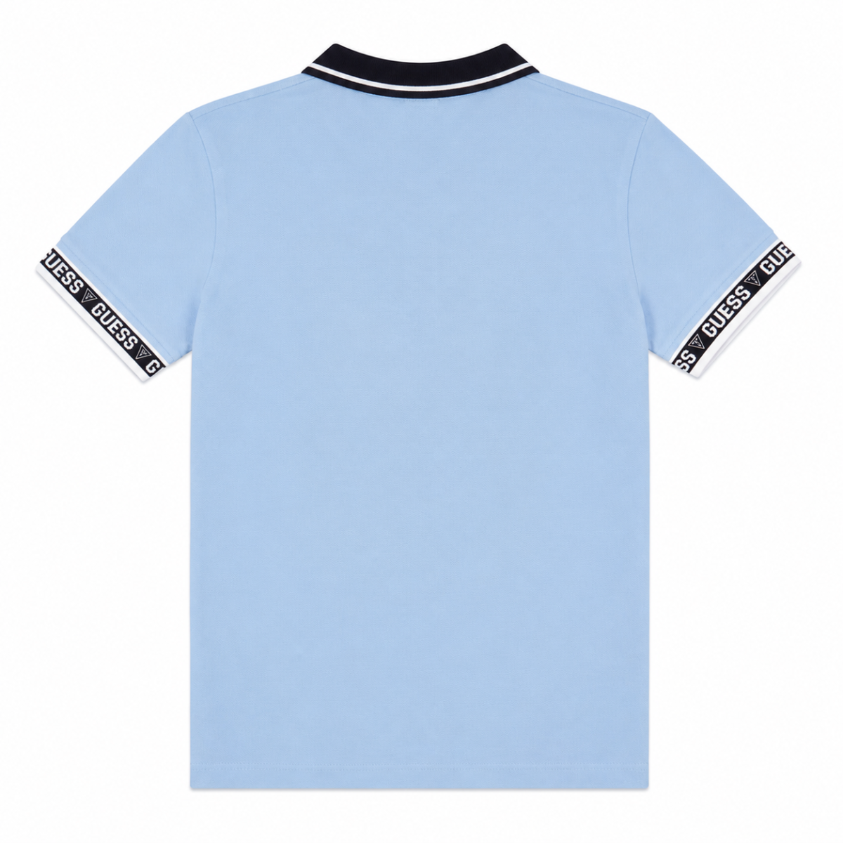 Polera Celeste Cuello Pique Negro Y Logo En Mangas - Imagen 2