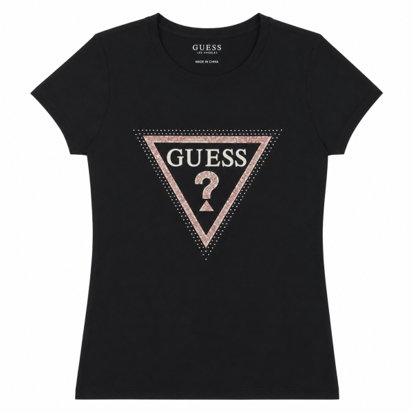 Polera Negra Con Logo En Triangulo Rosado