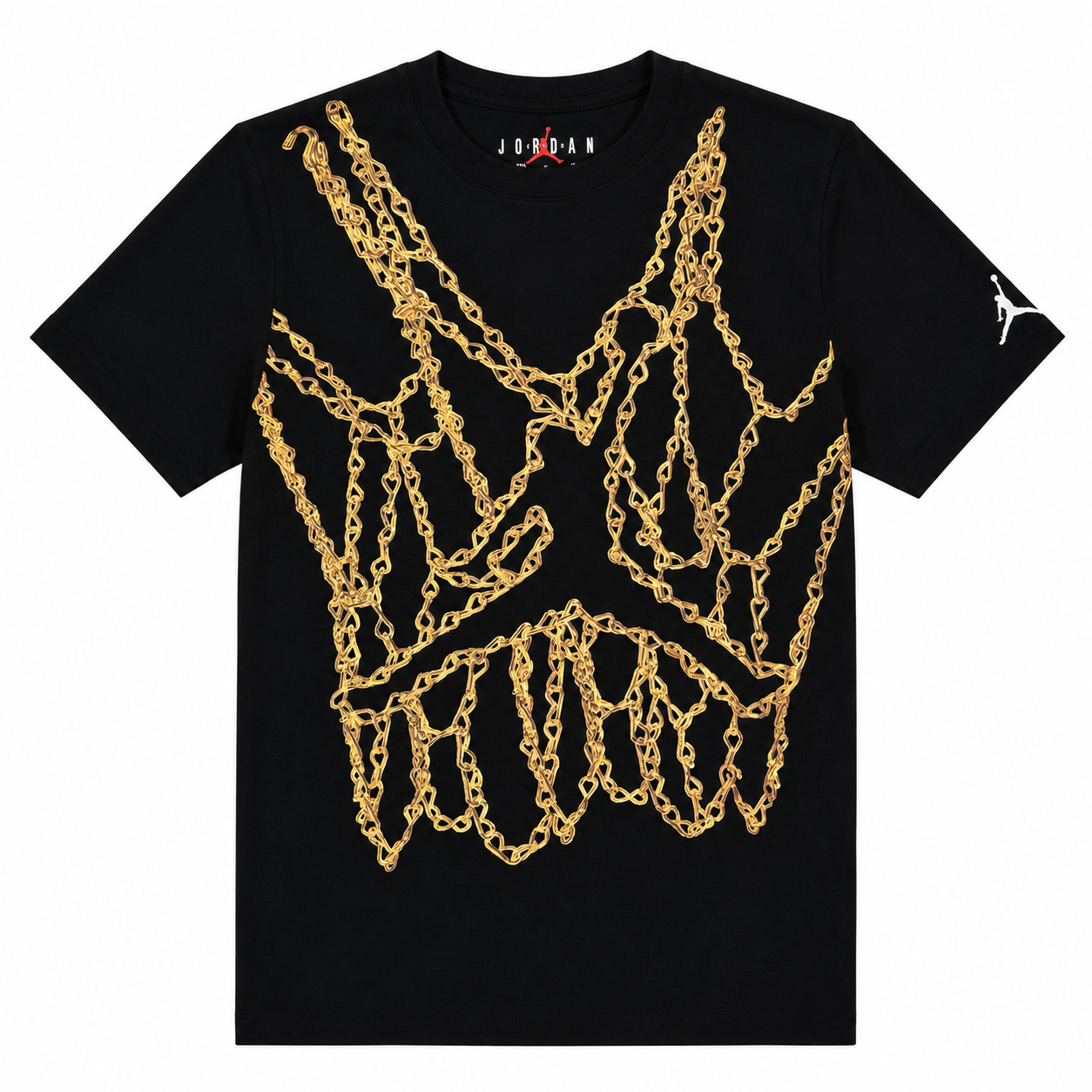 Polera negra con cadenas jordan Polera Negra Con Logo Grande Echo En Cadenas Doradas - Imagen 1