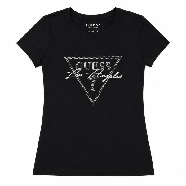 Polera Negra Con Logo Triangulo Y Los Angeles En Brillos
