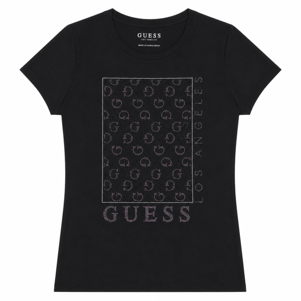 Polera Negra Con Cuadro Con Monograma En Brillos