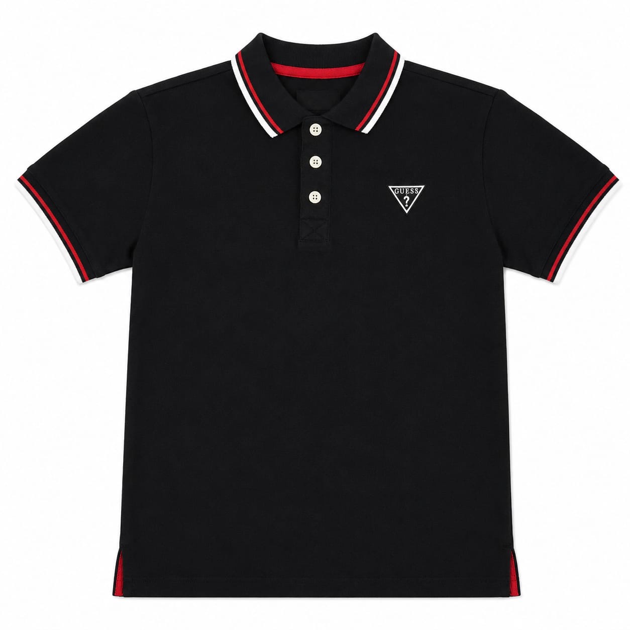 Polera pique guess negra con logo blanco Polera Polo Piqué con Detalle Tipográfico y Ribete Contrastante Negra - Imagen 1