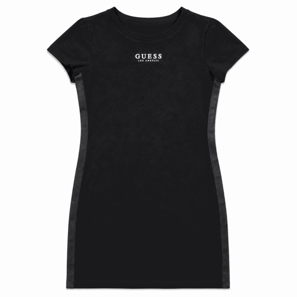 Vestido Manga Corta Negro Con Detalle De Banda Lateral