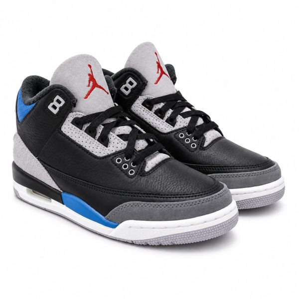 Zapatilla Deportiva Negra De Caña Alta Y Detalles Gris-Azul-Rojo