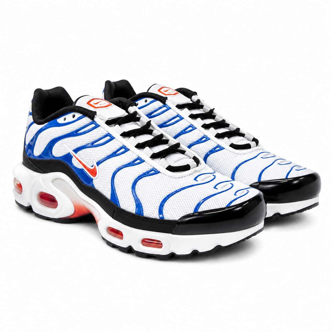 Zapatilla Nike Air Max Plus TN Talla 39 Zapatilla Deportiva Blanca Con Detalles Azul-Naranjo Y Aire En La Suela - Imagen 1