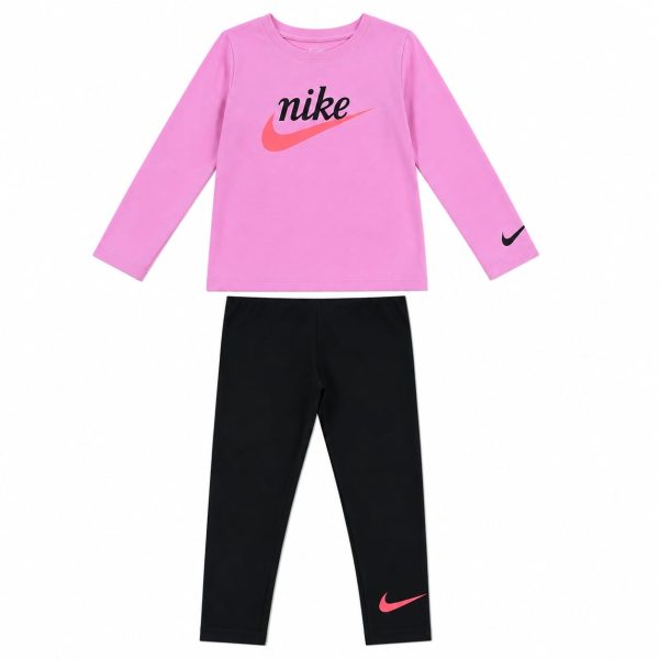 Conjunto Deportivo De Polera Manga Larga Rosada Y Calza Negra