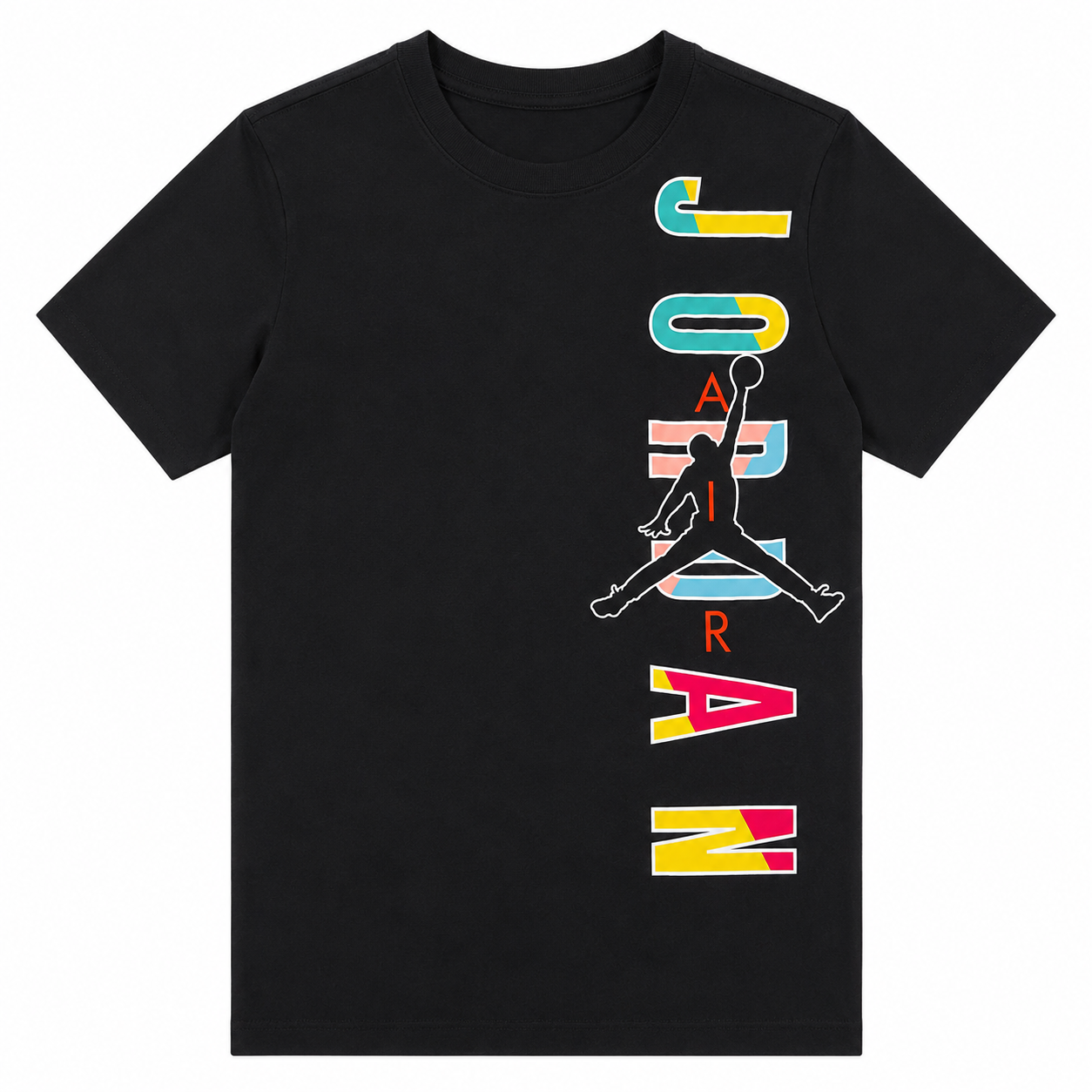 polera jordan negra multicolor Polera Negra Con Logo En Un Costado En Multicolores - Imagen 1