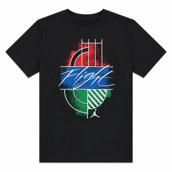 Polera Negra Con Logo Grande Flight En Letras Multicolor