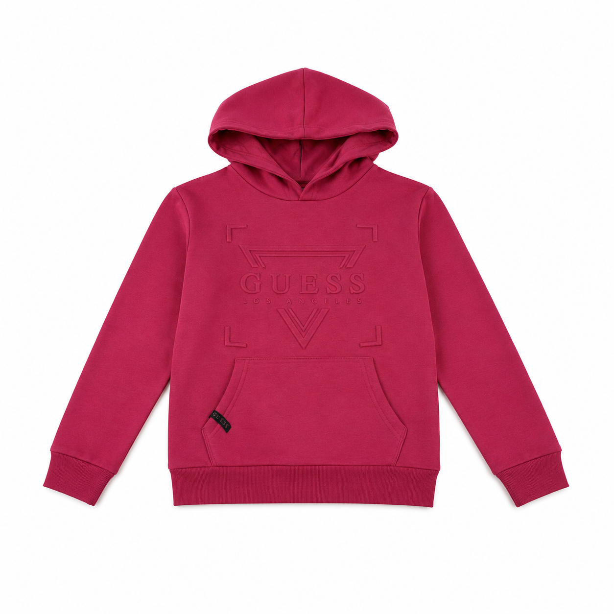 poleron guess rosado con logo 3d Poleron Rosado Con Capucha Y Logo 3D Grande - Imagen 1