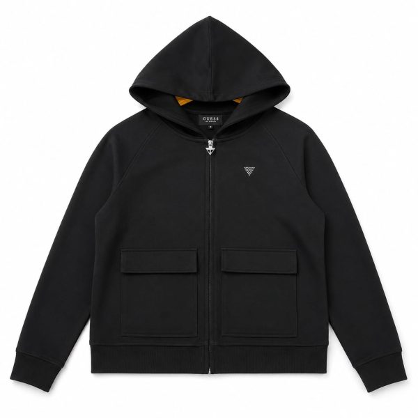 Chaqueta Negra Con Capucha Y Detalle De Brillos