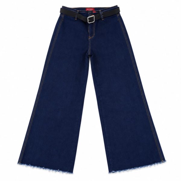 Jeans Wide Leg Azul Oscuro Con Cinturón Negro